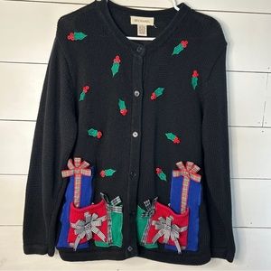 Bechamel Vintage Christmas Black Sweater Cardigan Large